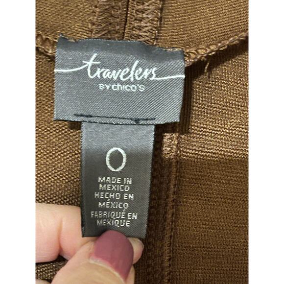 Chico's Travelers Size Small Brown Open Front Cardigan 3/4 Sleeves Back Detail - Picture 5 of 6